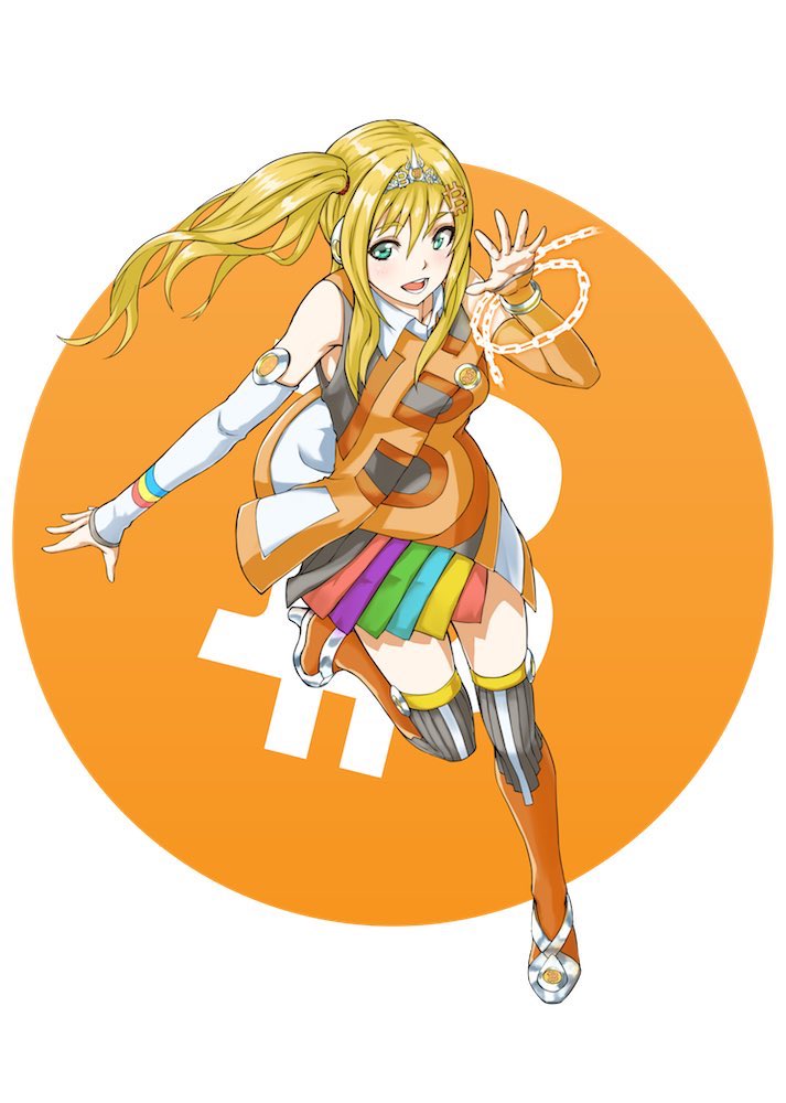 The image Musk posted: the Bitcoin girl leaping in front of an orange Bitcoin logo.